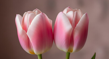 Naklejka premium Pale Pink Tulip Blossoms Leaning Together on Dusty Rose Background
