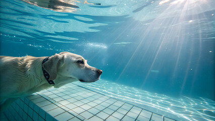 Dog swimming underwater in pool stock photo of labrador retriever having fun in water for pet lovers