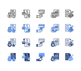 Taxation Laws icon collection set multiple style..Corporate, Payroll, Tax credit, Capital gain, Taxable.