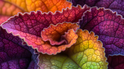 Colorful leaf texture close up plant detail