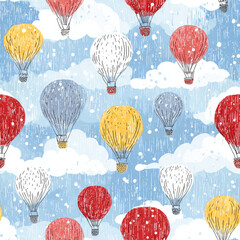 Naklejka premium Colorful balloon soar cheerfully in blue sky with white clouds
