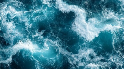 Fototapeta premium Turbulent ocean waves, deep teal blue