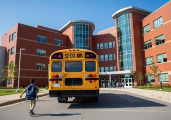 Obraz premium Student heading to school bus for a bright future
