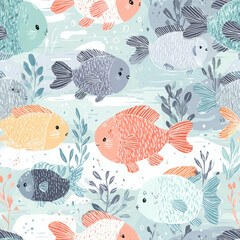 Fototapeta premium Fish pattern is cheerful and colorful for wallpaper or background