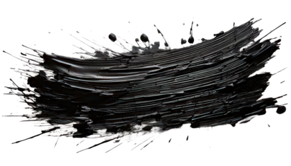Bold black brushstroke with paint splatter on neutral background for design