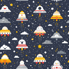 Navy spaceship and star pattern is playful and fun for everyone