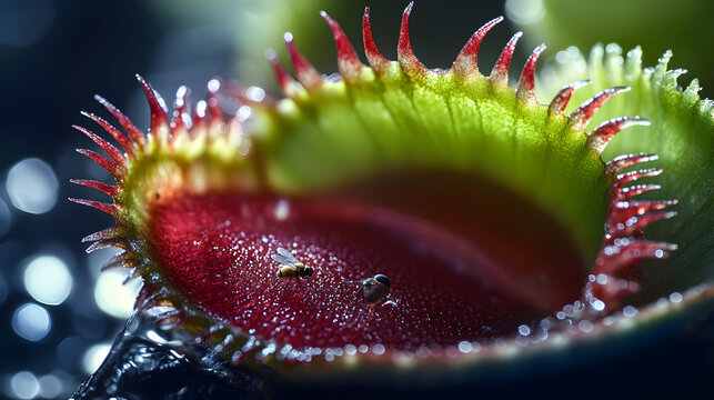 Venus flytrap with prey insect inside macro