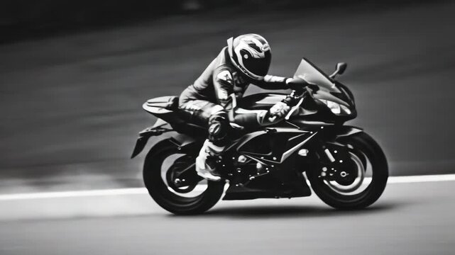 A person riding a motorbike in a black and white photo, ideal for use in editorials or feature stories