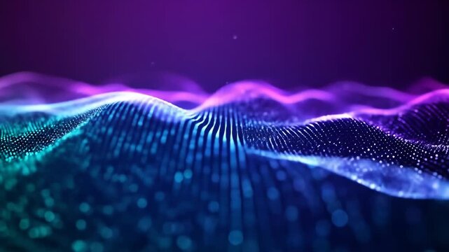 Digital wave with blue, aqua, and purple hues. Abstract, flowing, and techy