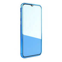 Modern blue smartphone with a reflective screen isolated on transparent background