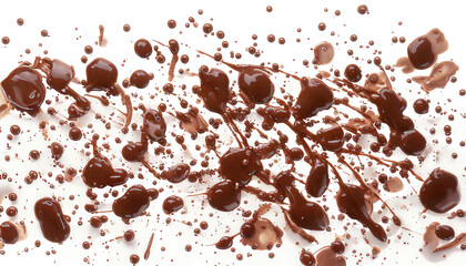 Chocolate splatter on white surface dynamic abstract background texture