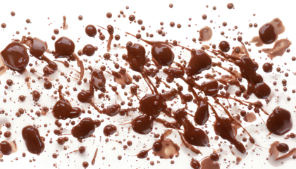 Chocolate splatter on white surface dynamic abstract background texture
