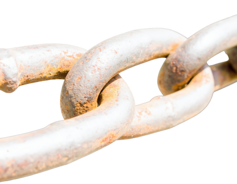 Close up of a rusted metal chain against a neutral background