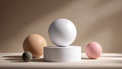 Geometric shapes on textured platforms.