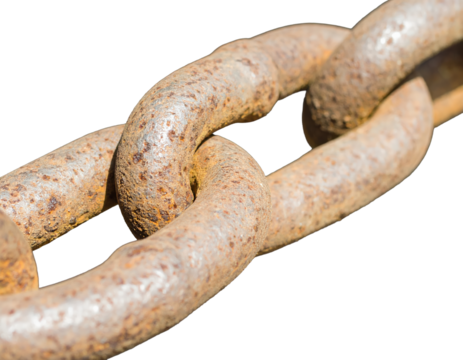 Close up of a rusted metal chain showing texture and weathered surface