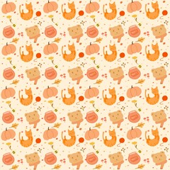 Cute orange bear and cat pattern