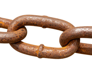 Close up of a rusty metal chain against a dark background textured and isolated