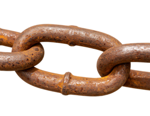 Close up of a rusty metal chain against a dark background textured and isolated