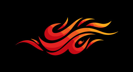 Stylized abstract flame design on black background for modern branding