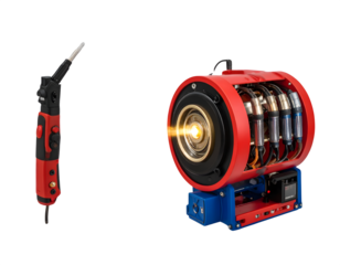Red and Blue Welding Machine with Torch for Industrial Applications, Precision Metalwork, and Advanced Manufacturing Processes on transparent background