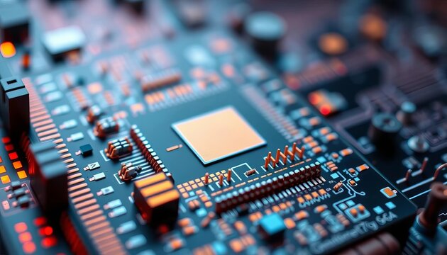 Microscopic view of intricate nanostructures on a microchip, development,  digital