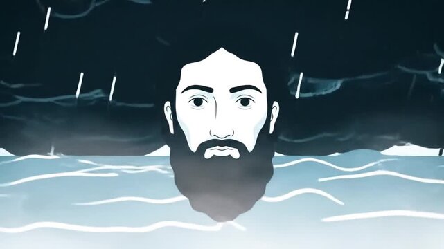 Marcus Aurelius Face Emerging From Mist Over Calm Sea With Storm Horizon &mdash; Minimal Stoic Endurance Animation

