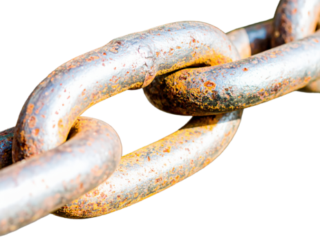 Close up of a rusty metal chain texture and detail in industrial design