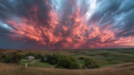 Dramatic sunset over prairie