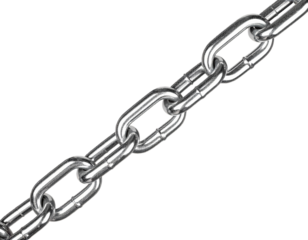 Close up of a shiny metal chain on black background showing strength