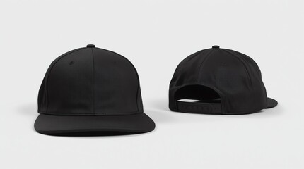Black plain snapback 5 panel isolated on white background. ready for your mock up design or presentation your project. 