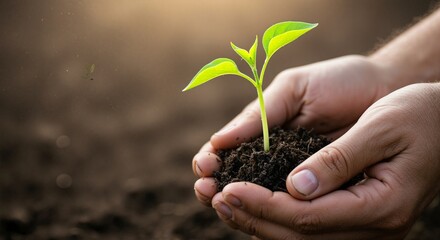 Fototapeta premium Sapling Held in Hands, New Growth Concept