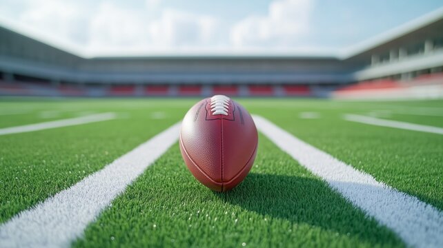 American football on green field in large stadium - Powered by Adobe