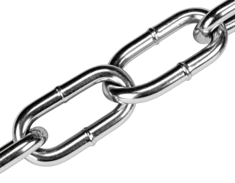 Close up of a shiny metallic chain isolated on a black background