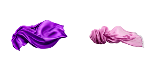 Colorful silk fabric drapes on a transparent background