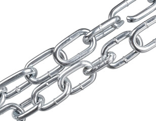 Obraz premium Close up of a silver metal chain isolated on white background