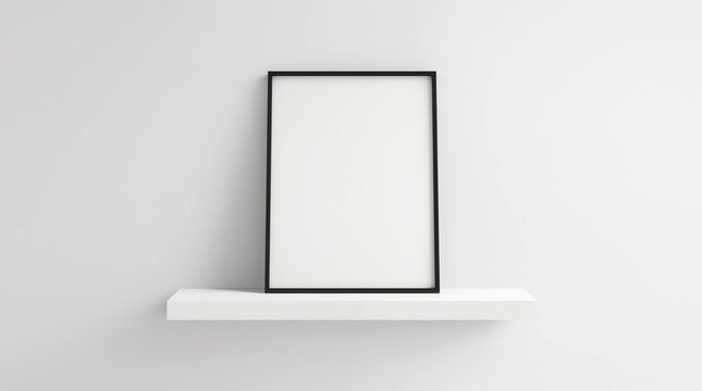 Black Wooden Frame with Poster Mockup standing against white wall. 3d rendering