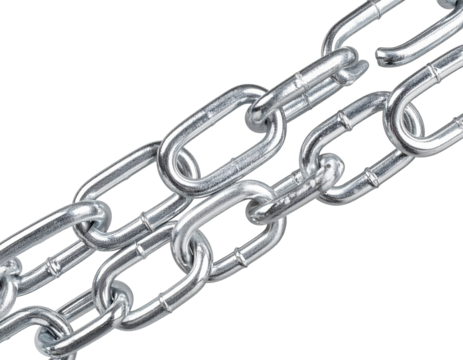 Close up of a silver metal chain isolated on white background