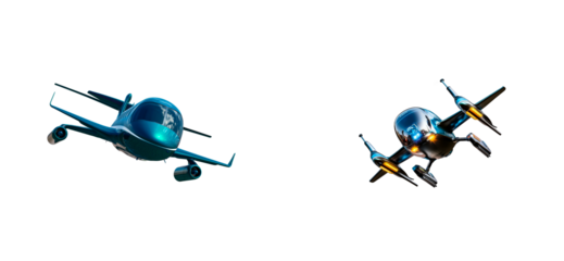 Flying vehicles in modern design with transparent background