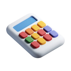 3d icon of a modern, colorful calculator with a digital display and bright, rounded buttons, isolated on a transparent background, symbolizing fun learning and simple calculations
