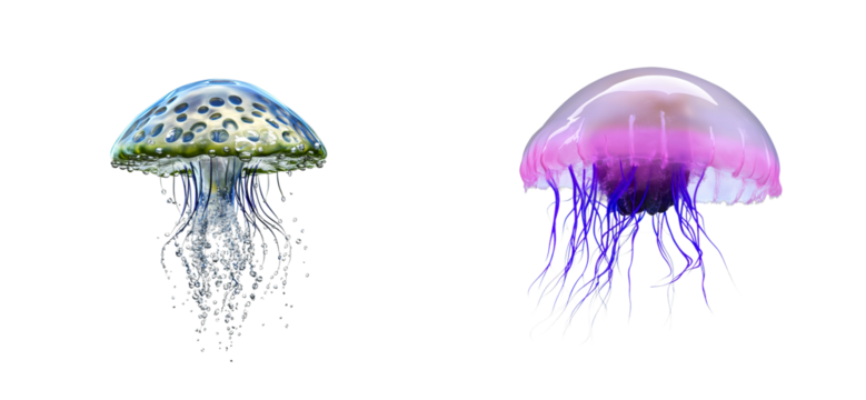 Colorful jellyfish swimming gracefully in a clear water background - Powered by Adobe