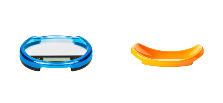 Digital kitchen scale and bowl set on a transparent background