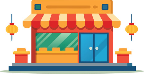 Charming Single Store Illustration with Lanterns and Festive Decor.