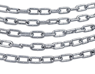 Obraz premium Close up of five silver metal chains on white background