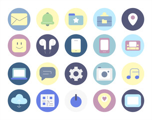 Flat Technology and App Interface Icon Set – Pastel Vector UI Elements for Mobile Apps, Websites, and Presentations