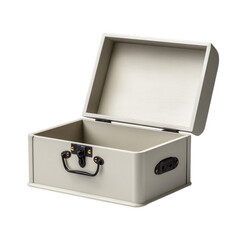 Vintage light gray wooden storage chest with ornate metal clasp and handle isolated on transparent background