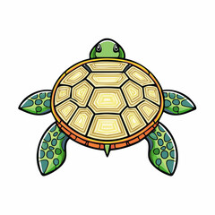 Illustration of a Sea Turtle with Detailed Shell Design on a White Background