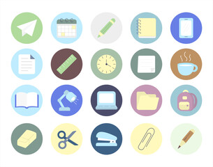 Minimal Flat School and Stationery Icon Set – Pastel Vector Design for Education Apps, Infographics, and Web Banners