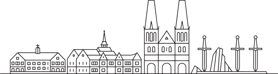 Fototapeta premium Bonn Skyline Silhouette Vector Illustration with Famous Buildings and Landmarks Outline Style