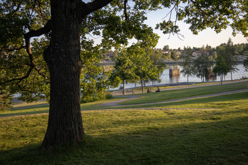 Downtown Umea and the Ume River in Vasterbotten, Sweden. Photographed on a Clear Summer Day, July 18, 2025