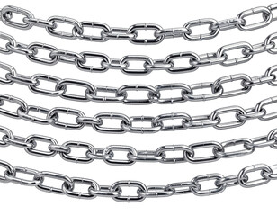 Close up of parallel metal chains with shiny metallic texture and reflective detail